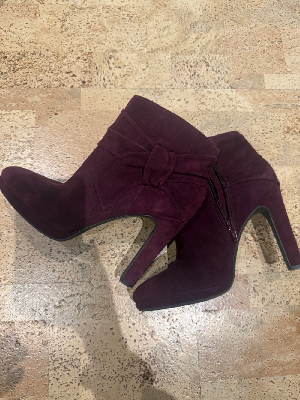 Gianni Bini Plum Suede Bow Ankle Booties